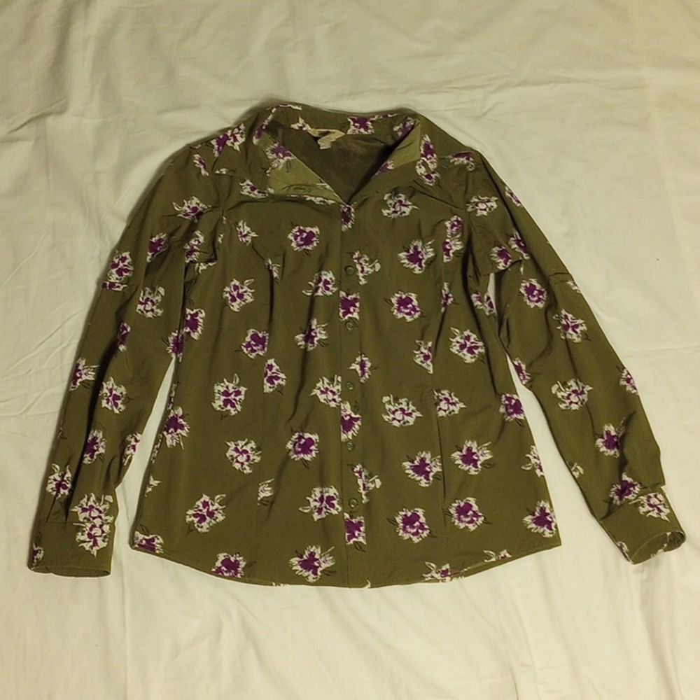 Lightweight Duluth Trading Green Floral Button Up Women's Shirt